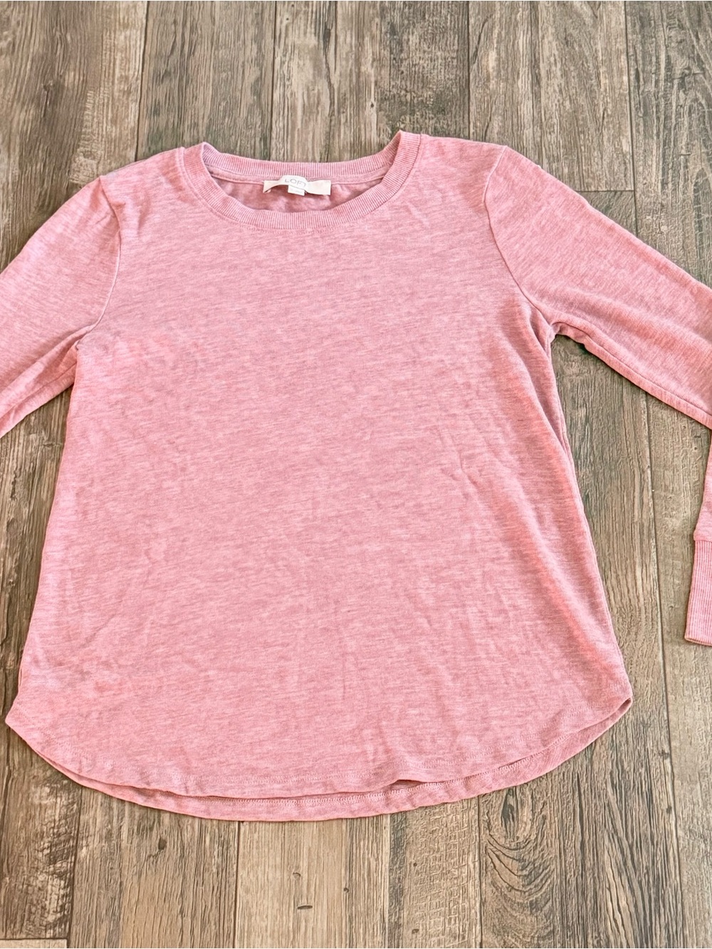 LOFT Heathered Light Pink Long Sleeve Crewneck Top